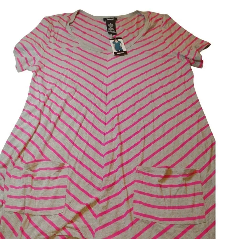 Premise Women's Gray & Pink Striped Top - Size XL - NEW